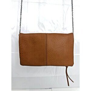 Modella Tan Faux Leather Foldover Clutch Crossbody Bag Chain Strap Purse